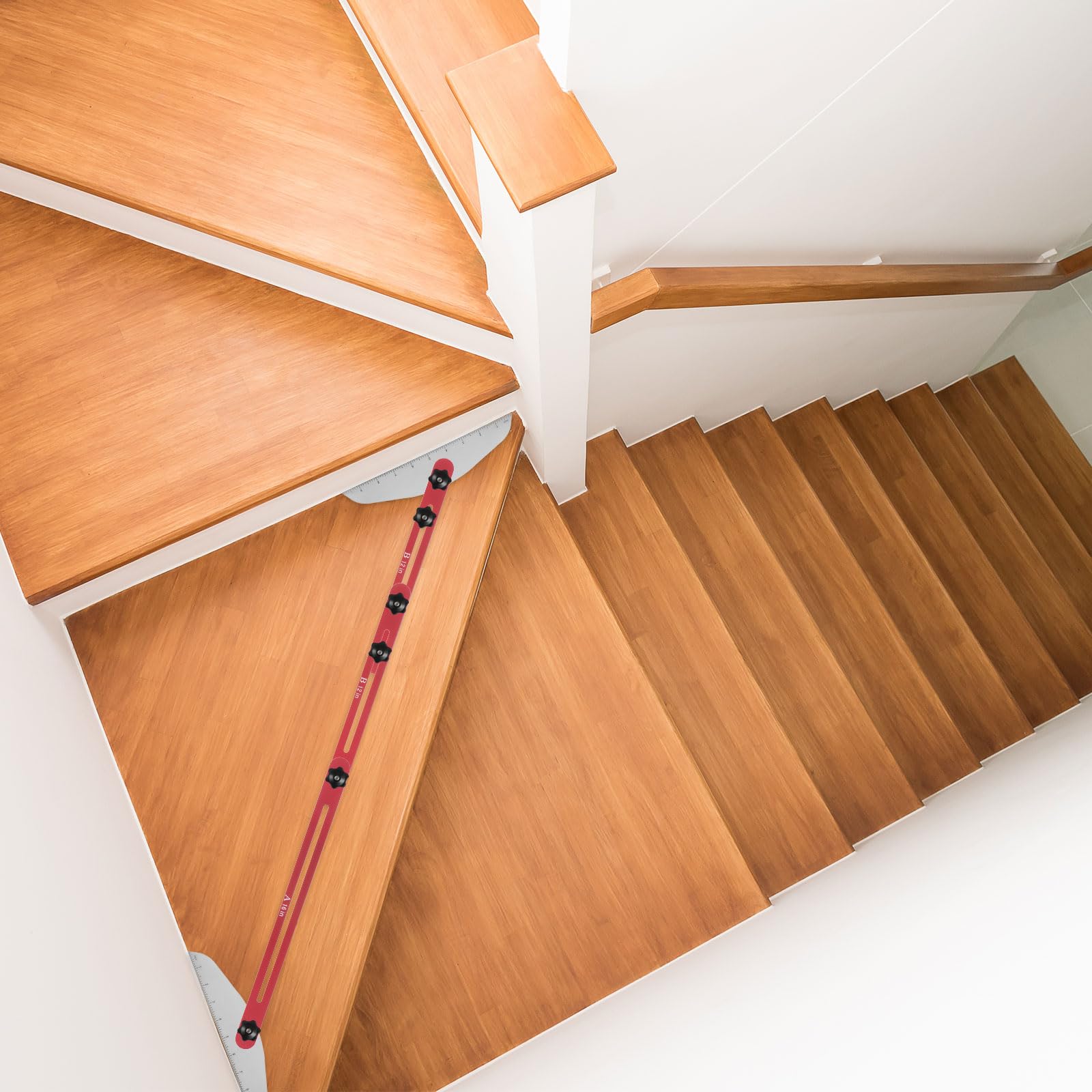 sourcing map Outil de mesure d'escalier - 22,4 cm - Longueur réglable - Appareil pour marches d'escalier - Convient pour les escaliers, les tubes montants et les cloisons de séparation - Rouge