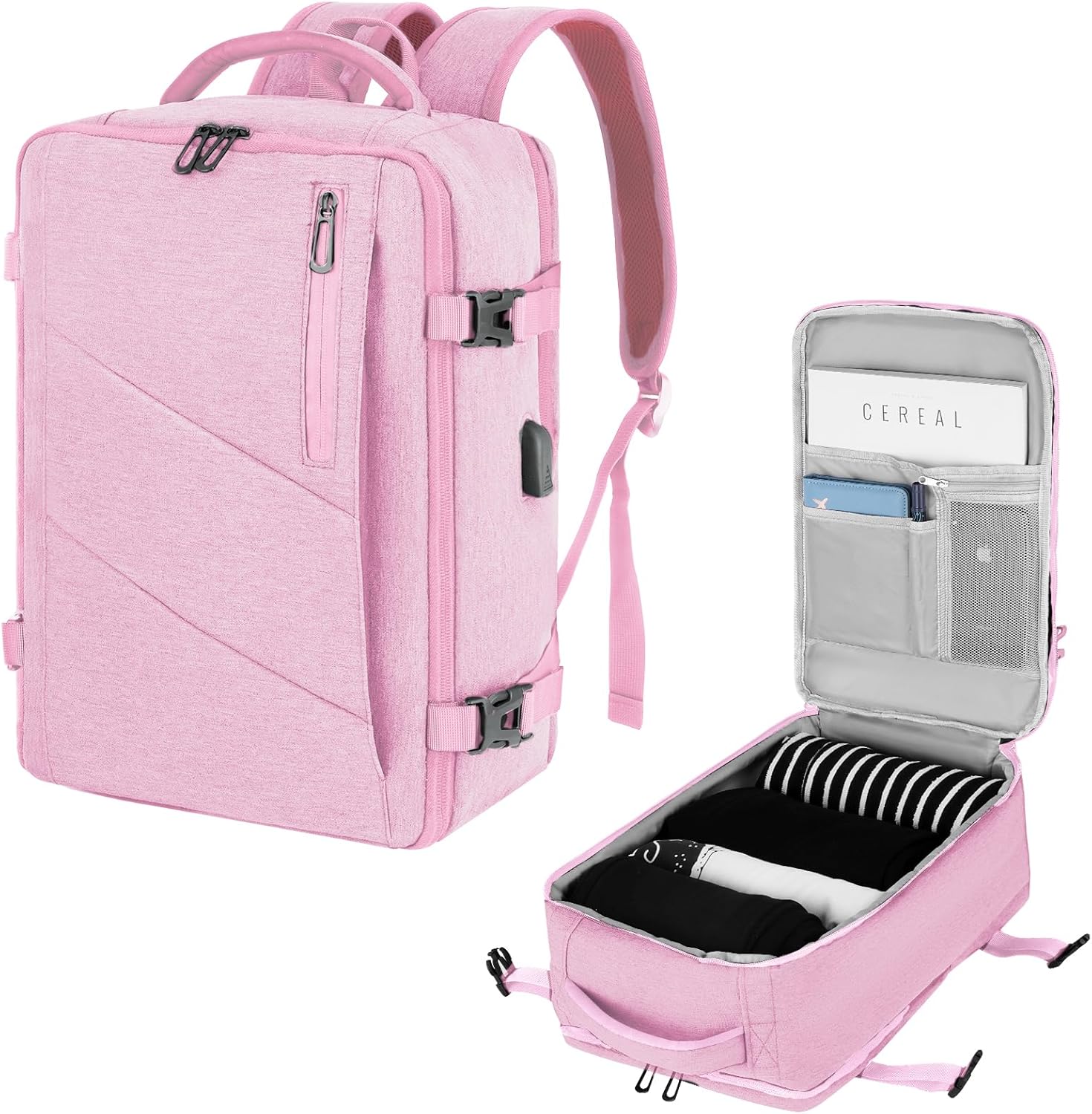 VOESLD Sac a Dos Voyage Bagage Cabine 45x36x20 pour Easyjet Sacs à Dos Loisir Femme Sac à Dos Ordinateur Portable Rose avec Port USB 32L VOESLD Sac a Dos Voyage Bagage Cabine 45x36x20 pour Easyjet Sacs à Dos Loisir Femme Sac à Dos Ordinateur Portable Rose avec Port USB 32L