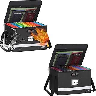 Fireproof Document Box with Lock + Portable File Box with Handle, Portable Home Office File Cabinet for Hanging Letter/Legal Folder, 15.5" x 12.3" x 10.5"