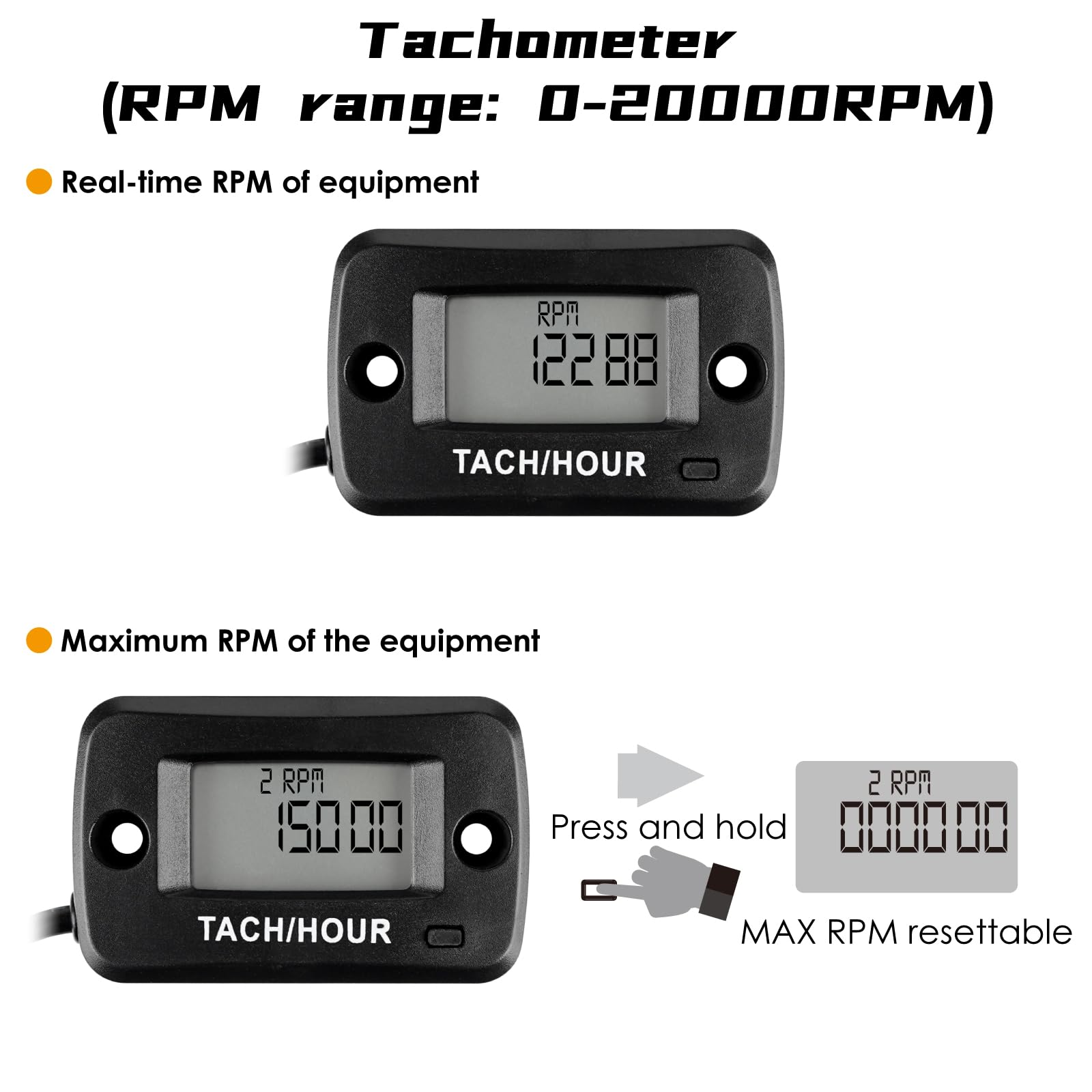 Jayron Magnetic Detact Tachymètre Numérique RPM Speed Meter RE-Settable JOB Intervalle de Maintenance Programmable Conception étanche,pour les Générateurs de Tondeuse à Gazon Tous les Types de Moteurs