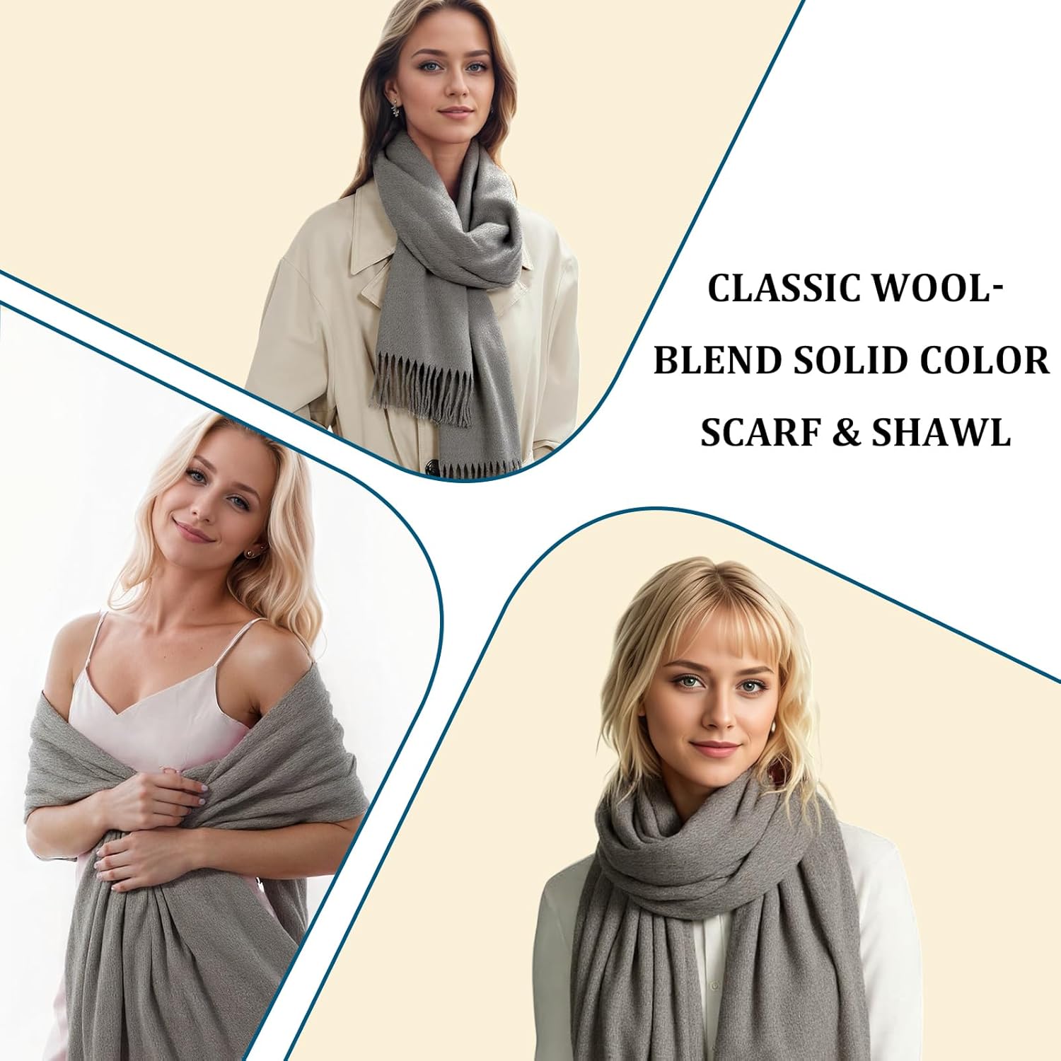 Winter Scarf for Women - Soft Warm Pashmina Shawl Wrap, Lightweight Fashion Blanket Travel Shawl, Solid Color Scarf - Image 7