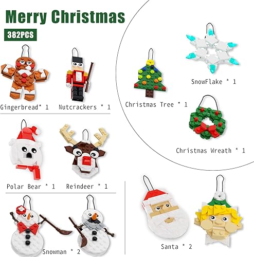 Miniatura 2 de Kit de construcción de adornos de Navidad, árbol de Navidad, corona, Papá Noel, muñeco de nieve, pan de jengibre, reno, cascanueces, copo de nieve