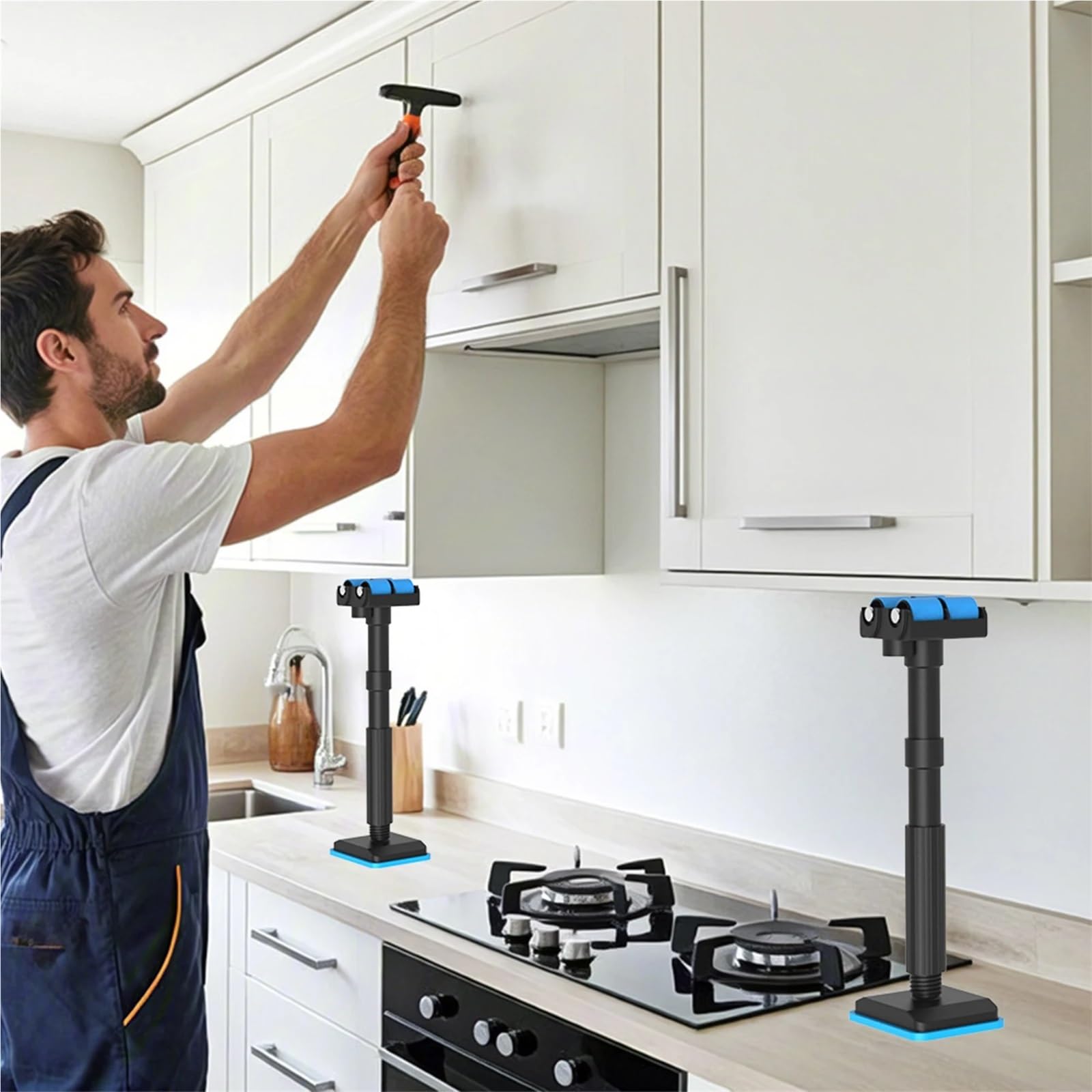Etai De Soutien Télescopique Lot de 2 poteaux de Support réglables avec Rouleau, Dispositif de Levage Multifonction for réglage de la Hauteur, adapté à l'installation d'armoires