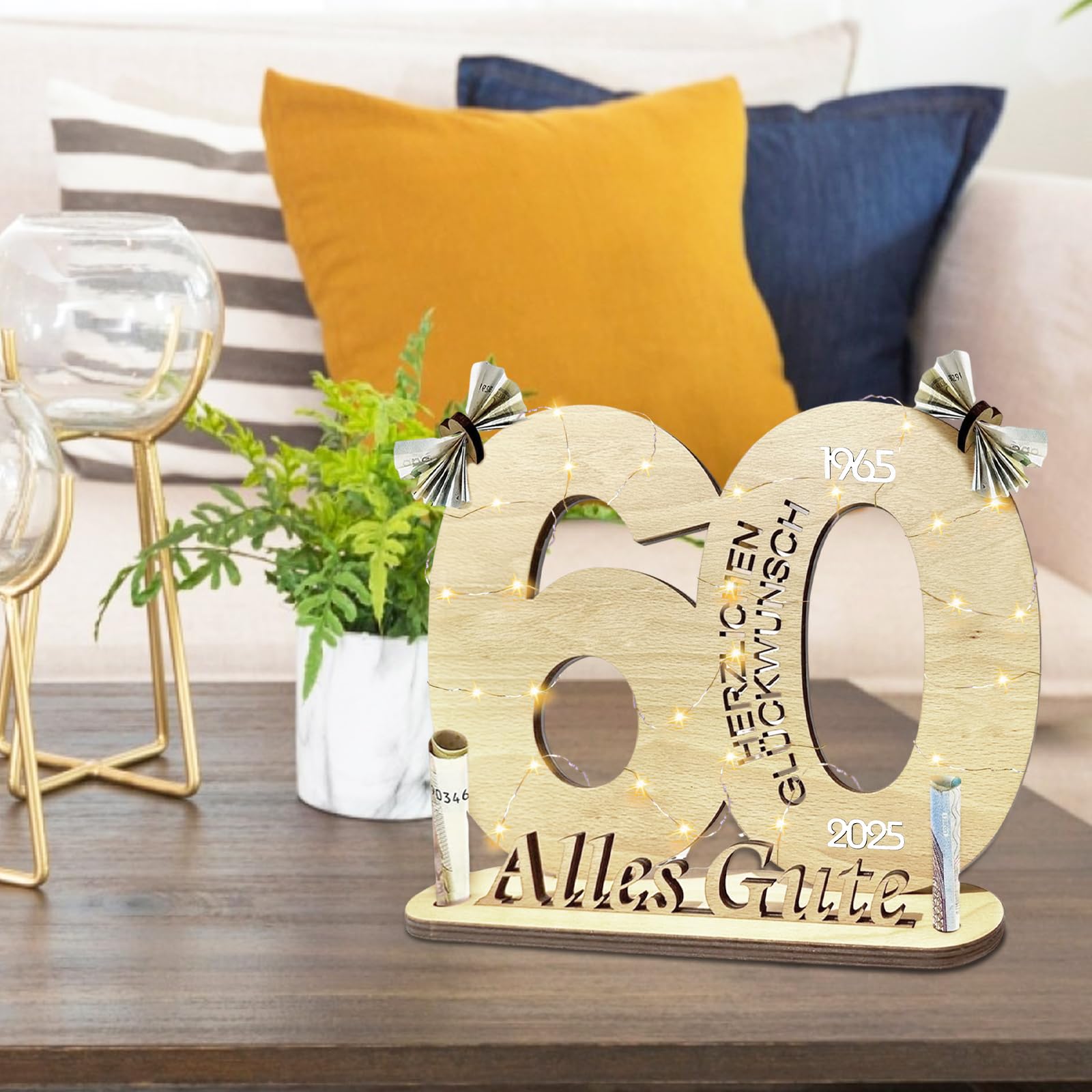 Regalo Originale 60° Compleanno: Cartello In Legno Con Porta Banconote - Divertente Idea Fai Da Te Per Uomo E Donna - 2