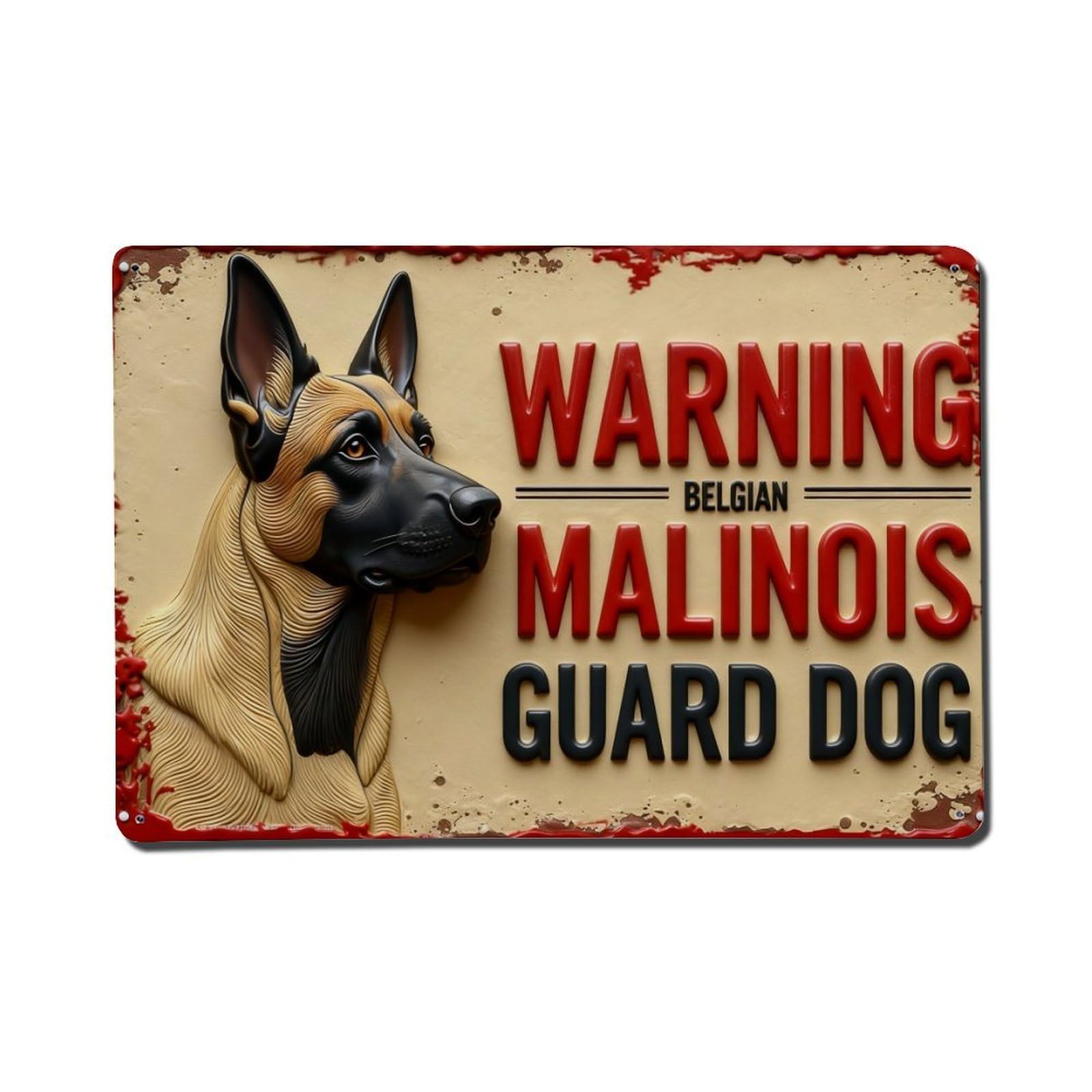 Iageret Vintage Warning Belgian Malinois Guard Dog Metal Tin Sign Retro Wall Decor, Bar Garage Cafe Kitchen Home Wall Art Poster Decoration 8X12inches