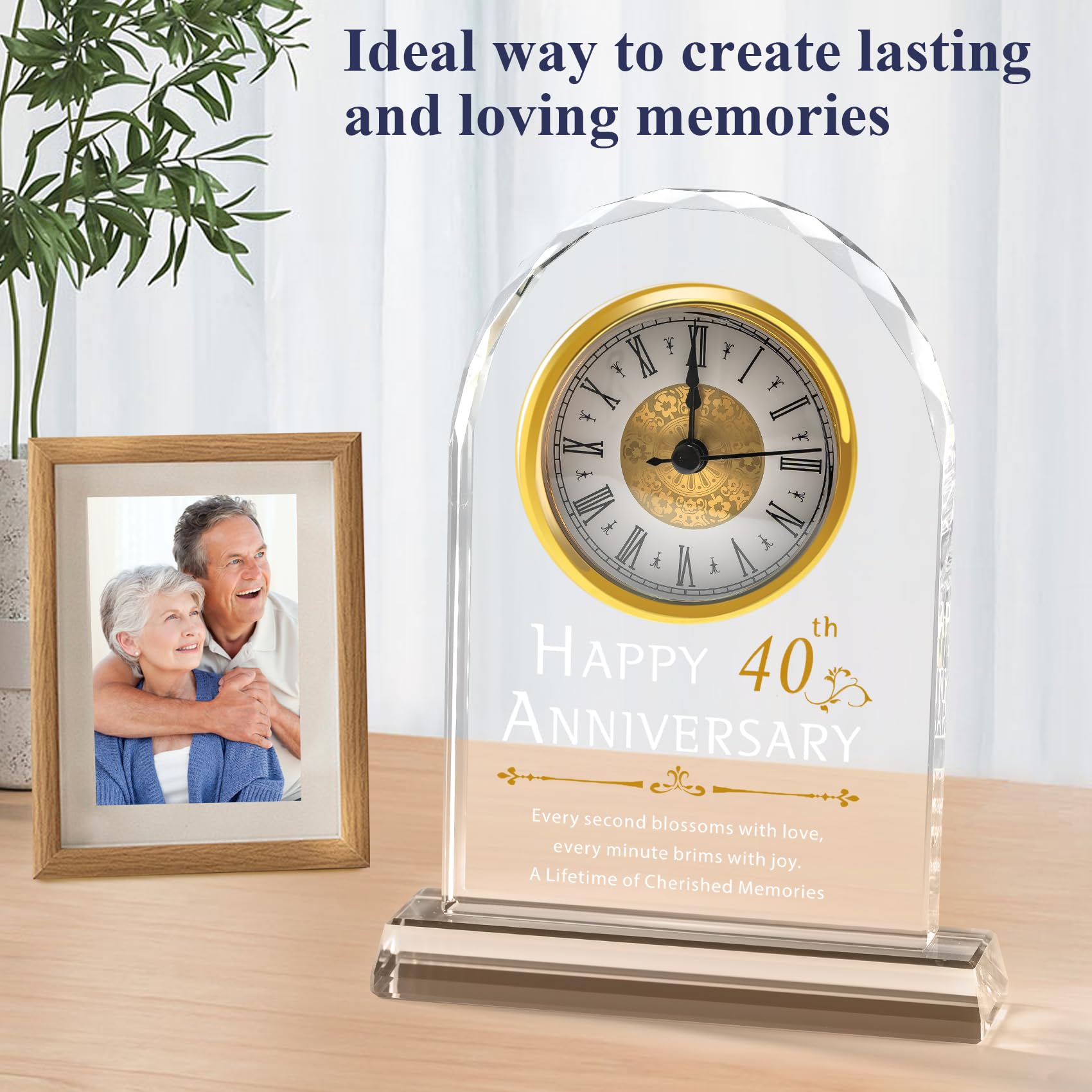 40th Anniversary Wedding Gifts Crystal Clock Gifts For Wife Husband,Laser Engraved 40th Anniversary Wedding Crystal Keepsake Gift For Couple Parents,40th Anniversary Quartz Clock Decorations For Home