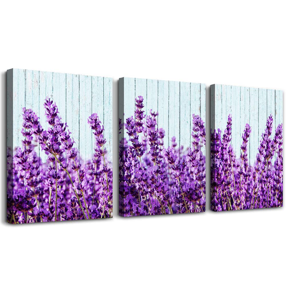 purple lavender Wall Art for Living Room Canvas Prints Artwork Bedroom wall decorations inspirational flowers watercolor wall Painting, 12x16 inch/piece, 3 Panels Home bathroom Wall decor posters
