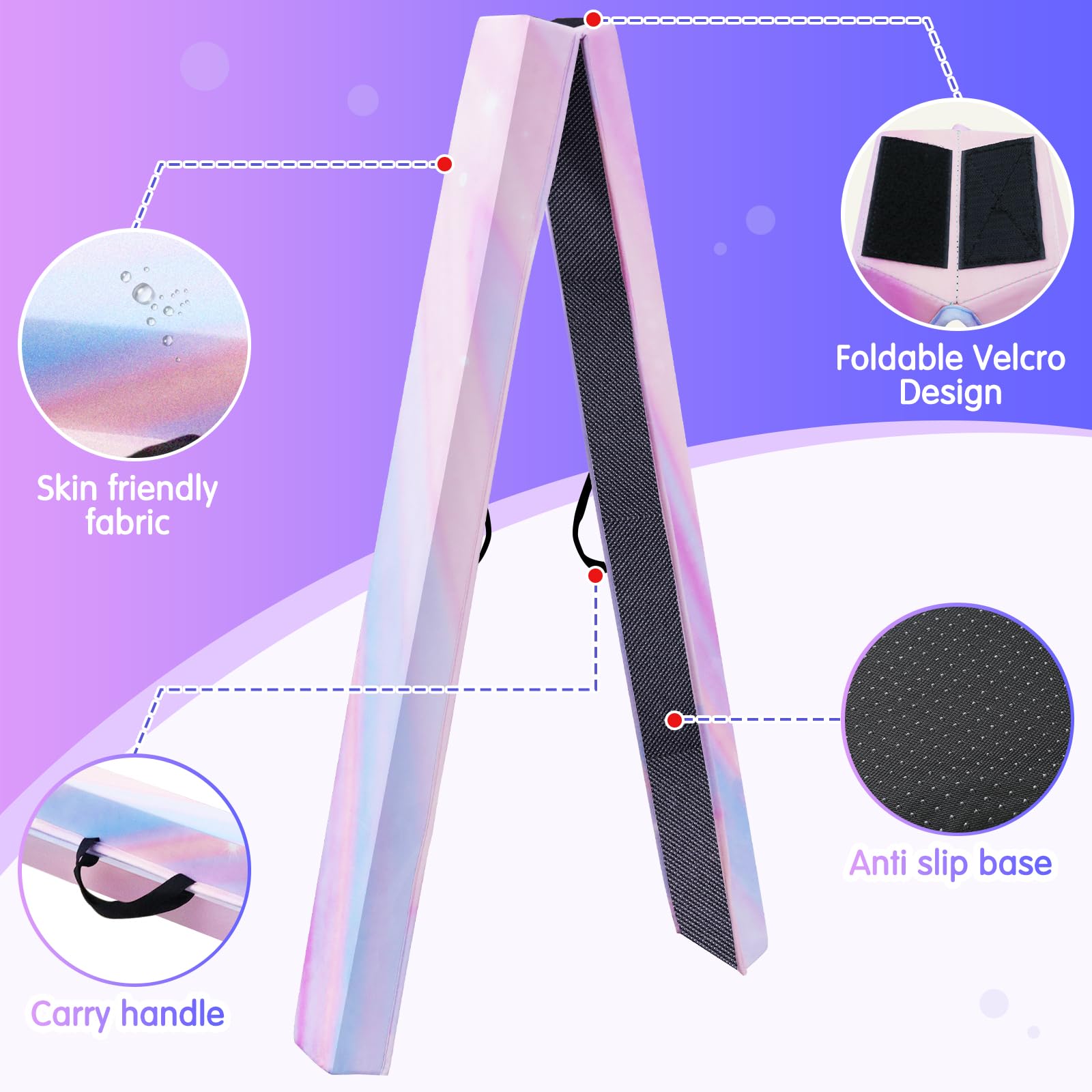 Trave d'Equilibrio Ginnastica con Superficie in Ecopelle Eva+EPE in 3 Misure (240cm/270cm/300cm) Pieghevole per Bambini & Adulti + Borsa Trasporto