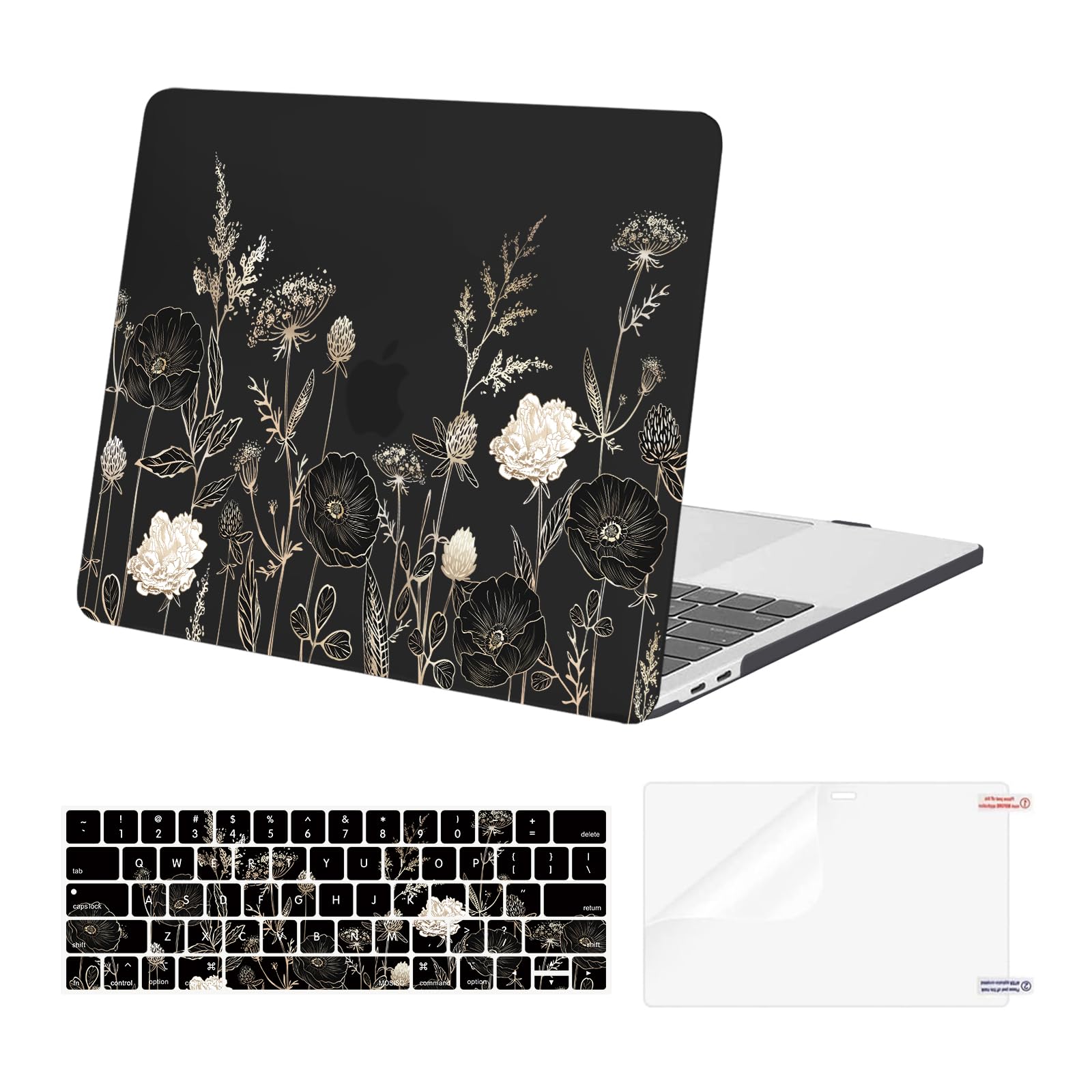 MOSISO Compatible with MacBook Pro 13 inch Case M2 2025, 2024, 2023-2016 A2338 M1 A2251 A2289 A2159 A1989 A1708 A1706, Plastic Hard Shell Case Cover&Keyboard Cover&Screen Protector, Retro Flower