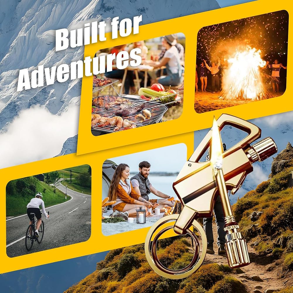 YGCHEN Accendino Eterno 3 in 1, Accendifuoco in Metallo con Apribottiglie, Mini Accendino Multifunzione per Zaino e Chiavi, Ideale per Campeggio, Escursionismo ed Emergenza, Regalo per Uomo (Dorato)