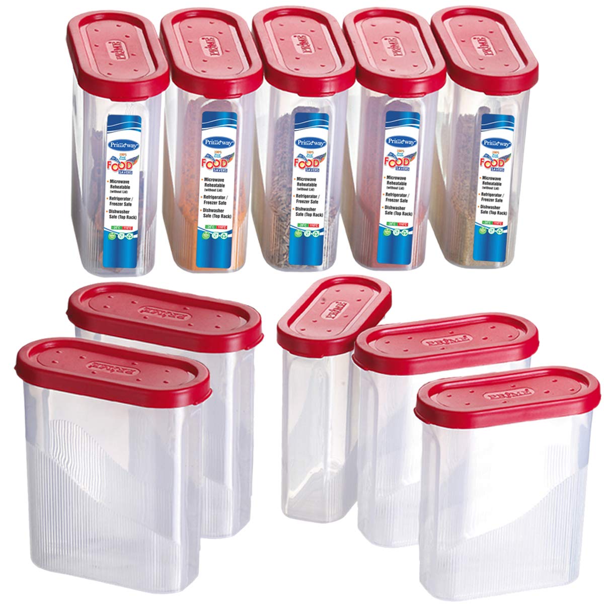 Polypropylene Sleek Modular Food Savers Kitchen Spices Masala Containers Boxes Perfect for Fridge Door | BPA Free | 275ml | Pack of 10 Pcs | Red