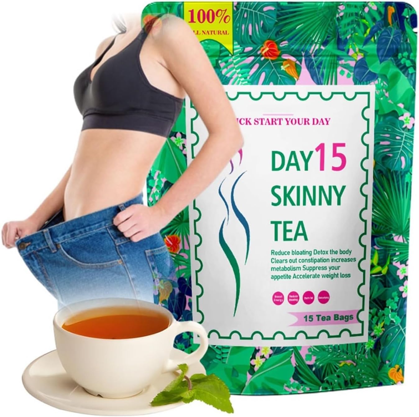 15 Day Natural Green Tea Detox Tea Bags – Fat Burning Slimming Weight Loss Tea(1PCS)