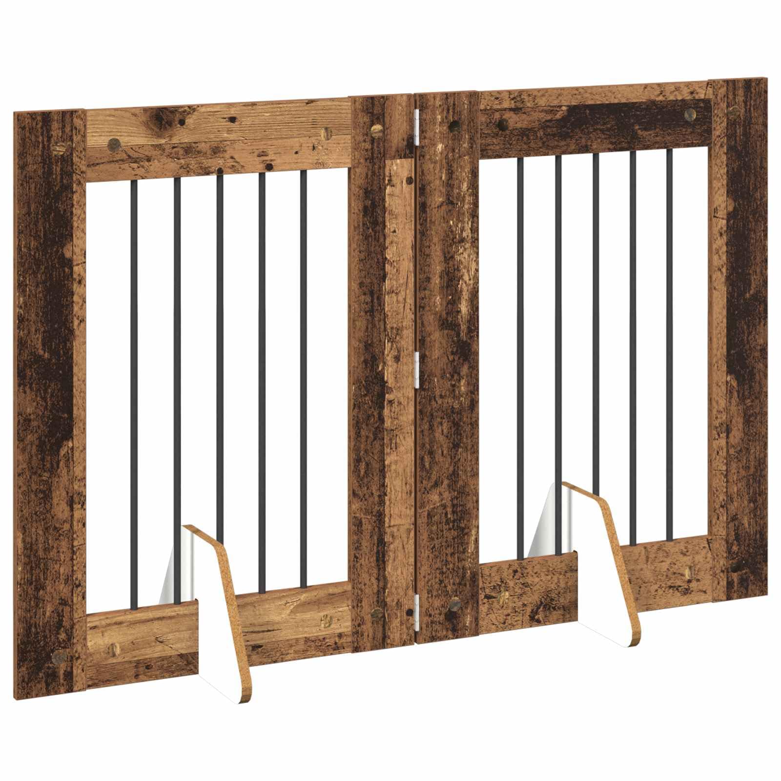 Portería para perros con soporte de madera recuperada 60 x 80 cm, 2 piezas plegable y portátil, material de madera interior para perrera, cercado para cachorros, seguridad y protección en el