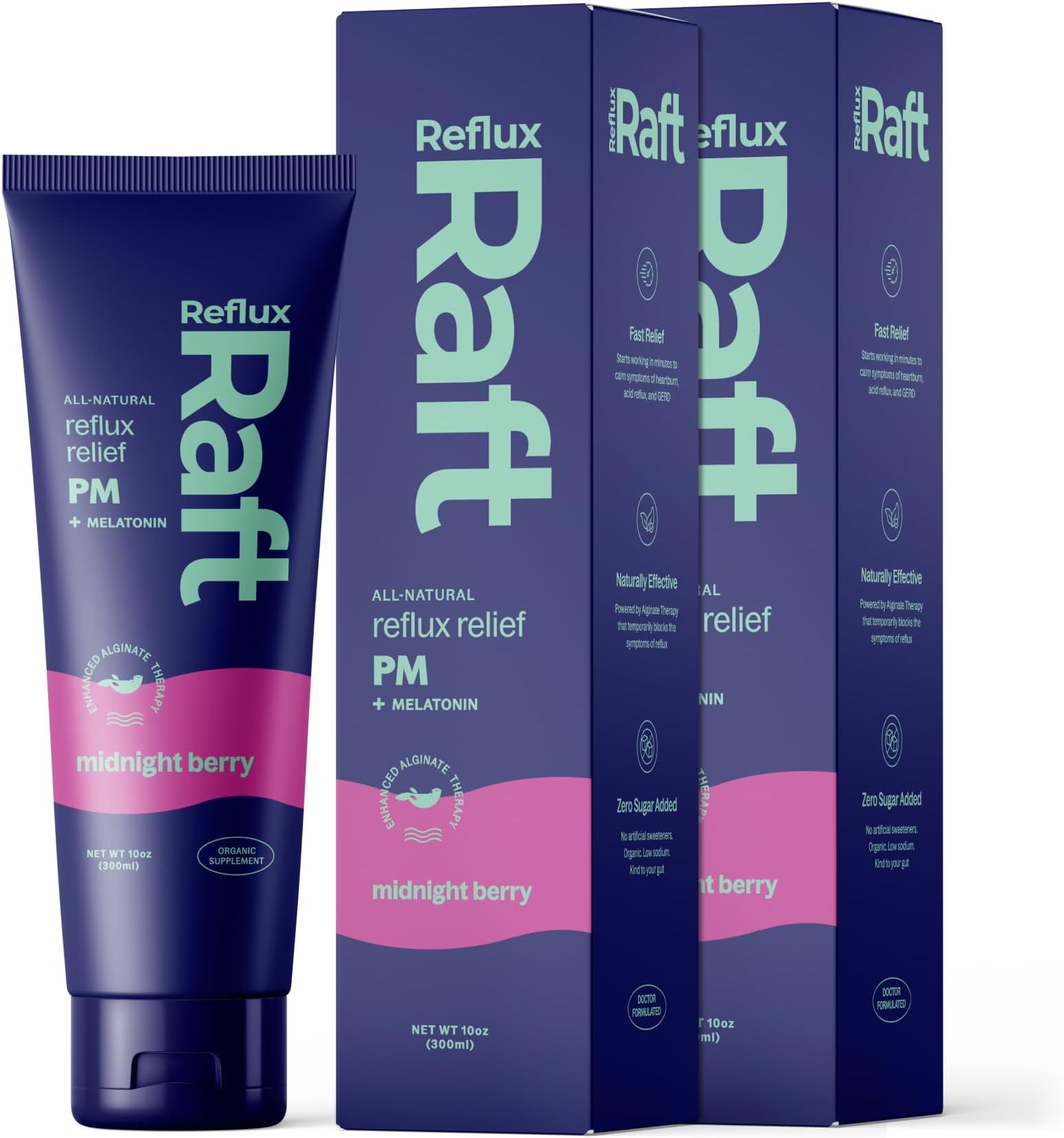 Acid Reflux Therapy PM, Organic Alginate & Melatonin, Rapid & Lasting Gerd, LPR & Digestion Symptom Support, Zero Sugar, Gluten Free, Midnight Berry, 60 Gel Servings, 10 OZ Bottle, 2 Pack