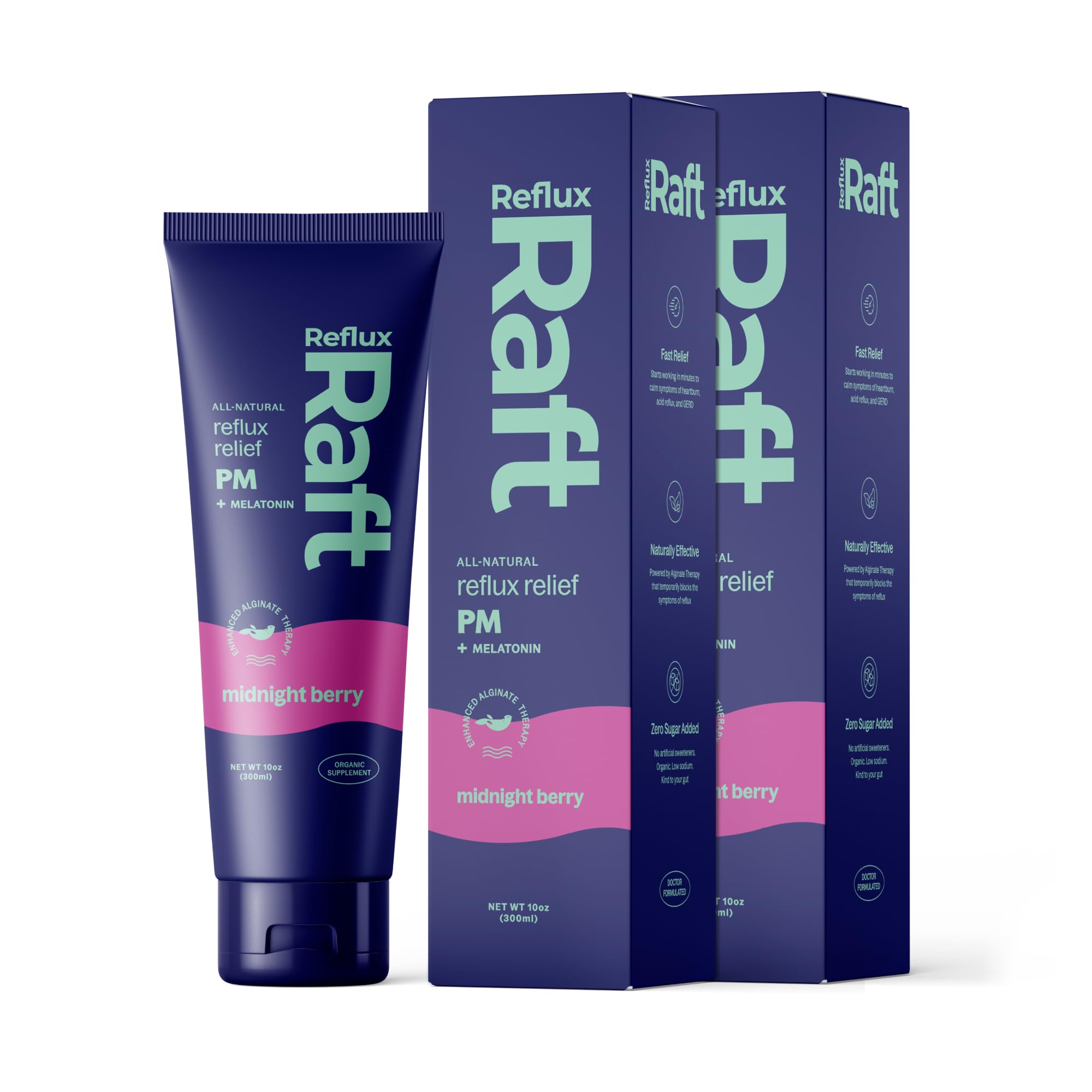 Acid Reflux Therapy PM, Organic Alginate & Melatonin, Rapid & Lasting Gerd, LPR & Digestion Symptom Support, Zero Sugar, Gluten Free, Midnight Berry, 60 Gel Servings, 10 OZ Bottle, 2 Pack