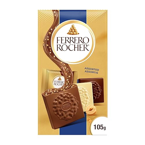 FERRERO ROCHER Premium Hazelnut Assorted chocolate squares, 10 Individually Wrapped Chocolates, Great for Sharing or Gifting, 105g - Assorted