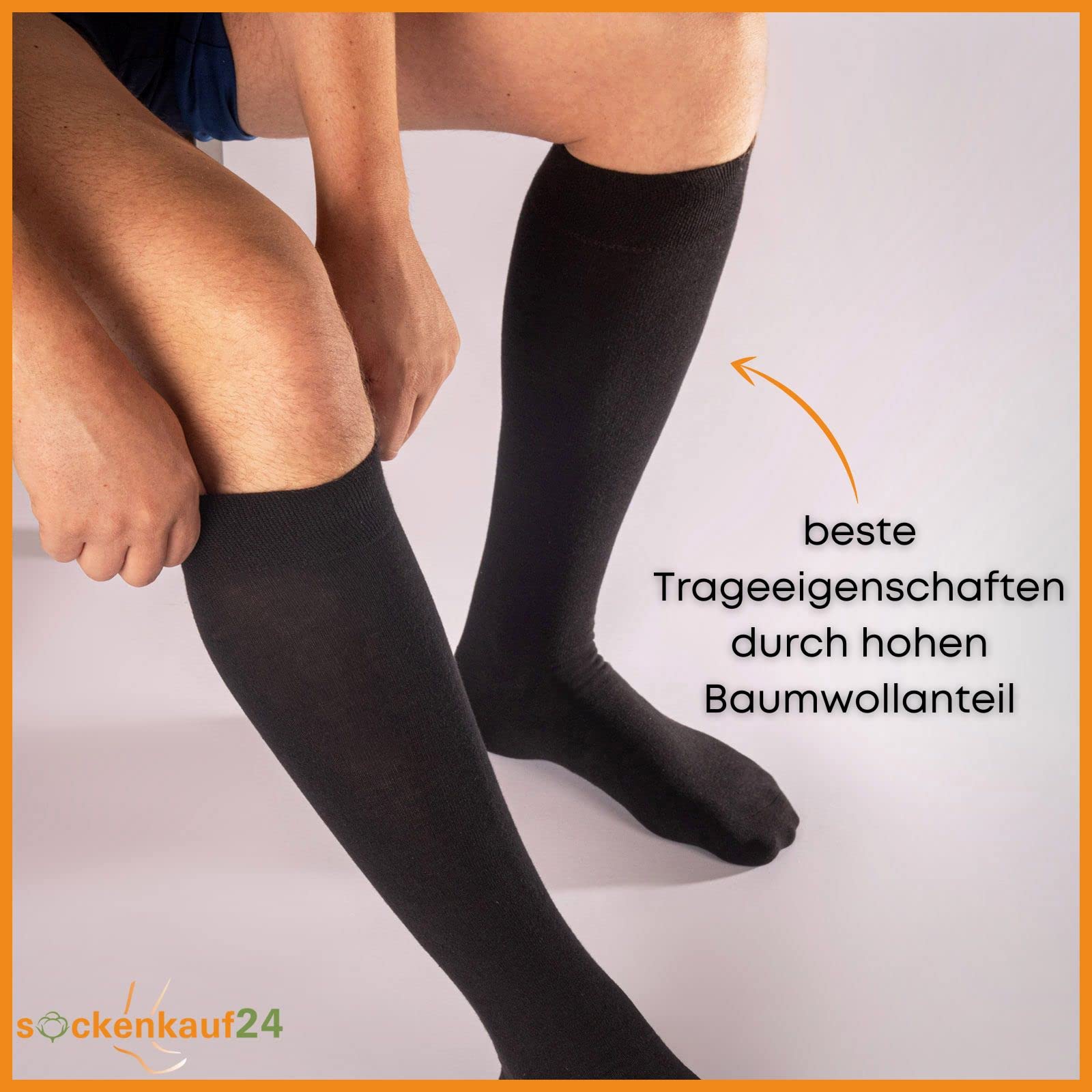 sockenkauf24 Kniestrümpfe Herren & Damen (4 oder 8 Paar) mit Komfortbund Baumwolle