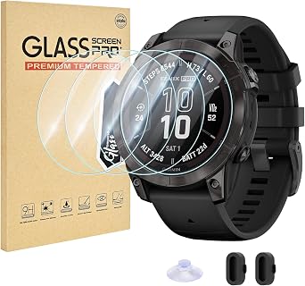 4+2 PCS Compatible For Garmin Fenix 7 Pro/7/Epix Pro Gen 2 47mm Screen Protector Glass, Clear Sensitive & Anti-scratch 9H Tempered Protection For Fenix 7 Pro 47mm Watch Screen With Dust Plug