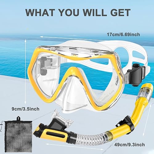 Miniatura 8 de Equipo de esnórquel para adultos, juego de esnórquel seco, equipo de esnórquel con vista panorámica, máscara de natación de vidrio templado