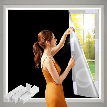 100% Blackout Curtains for Bedroom 57x118 inch,Portable Removable No Drill Blackout Shades,Cuttable Temporary Black Out Window Cover,Black Out Blinds for Nursery,Dorm,Travel,RV or Renter Use
