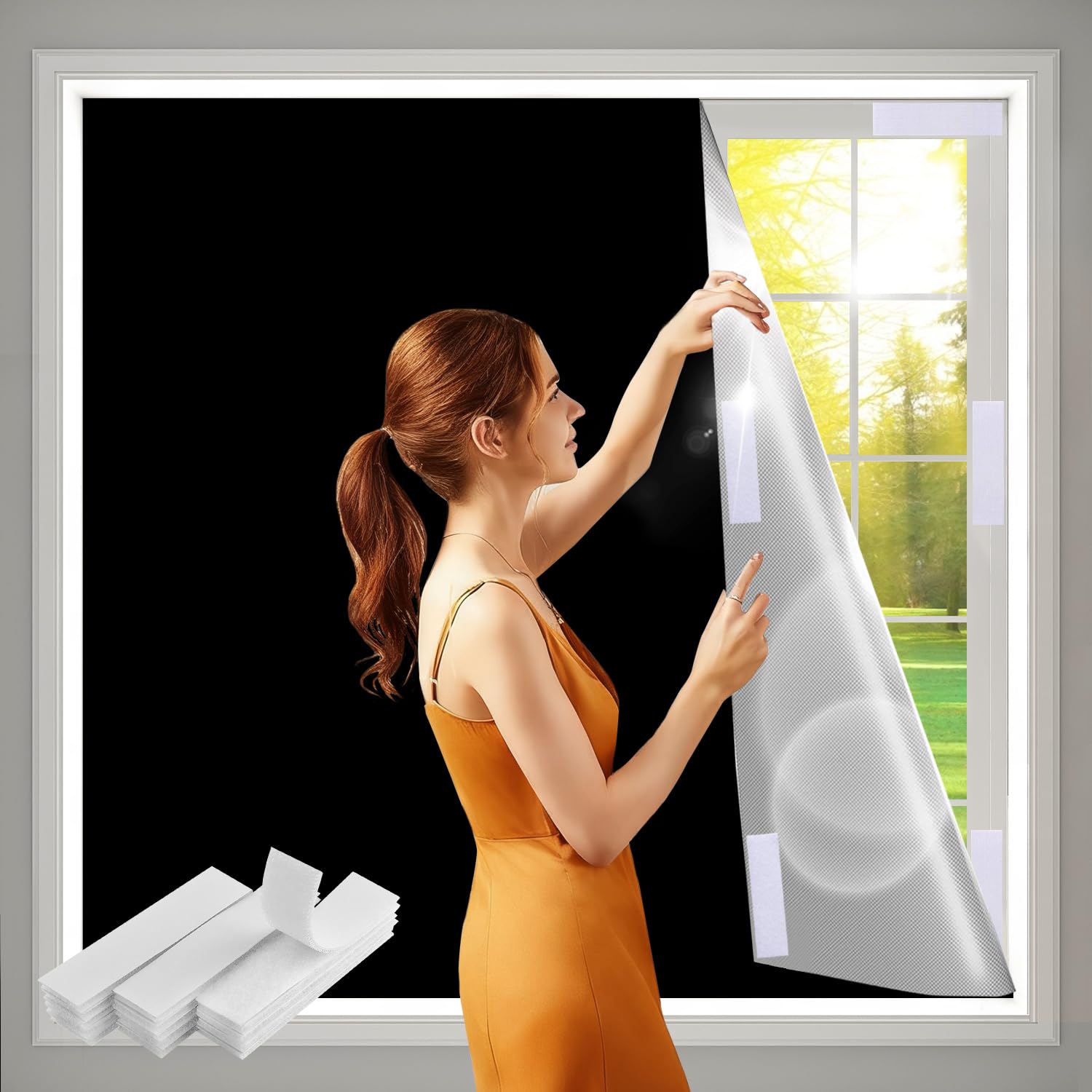 100% Blackout Curtains for Bedroom 57x118 inch,Portable Cuttable No Drill Blackout Shades,Removable Temporary Black Out Window Cover,Black Out Blinds for Nursery,Dorm,Travel,RV or Renter Use