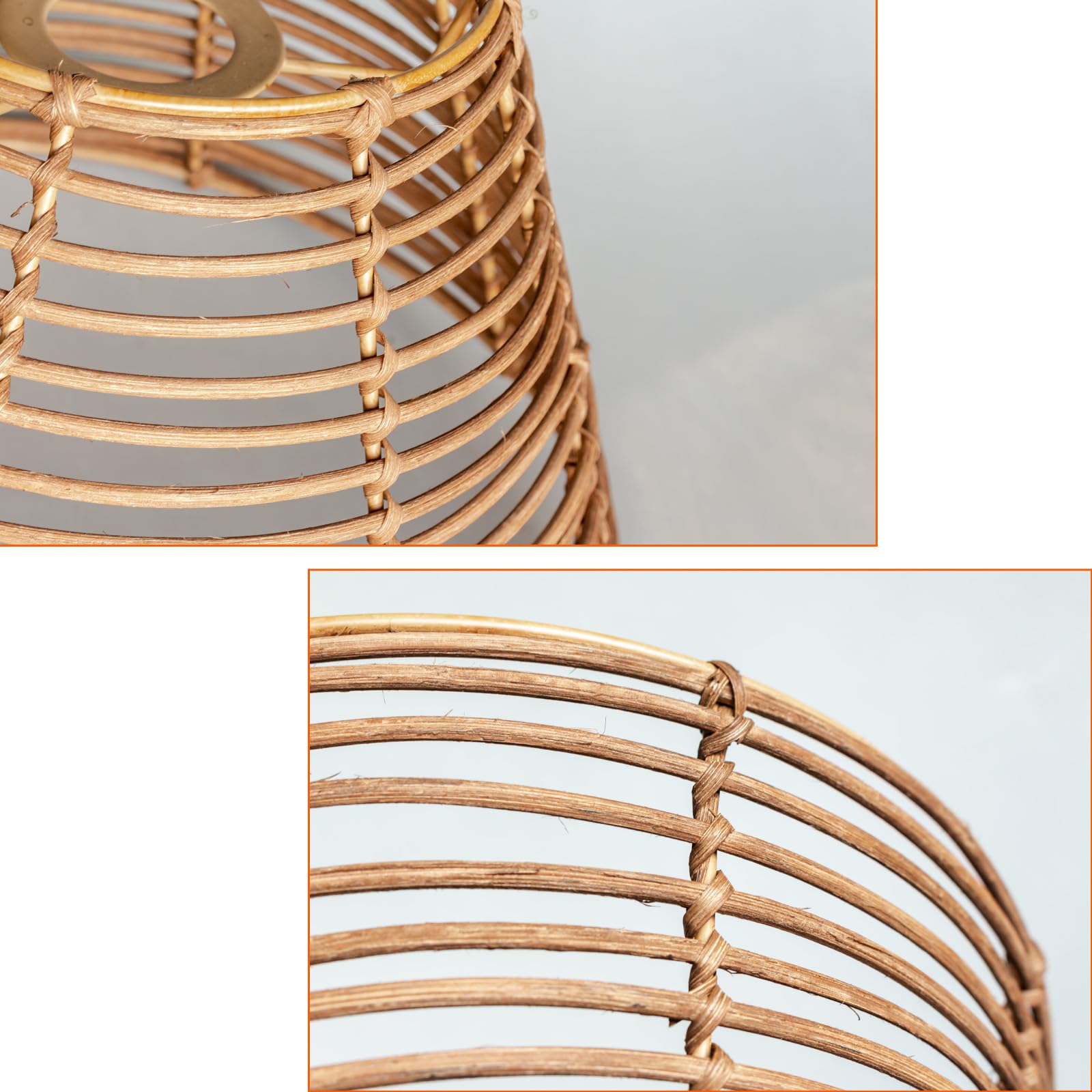 Paralume in rattan, in vimini, stile bohémien, per lampada da tavolo, lampada a sospensione, lampada da terra (2, caffè)