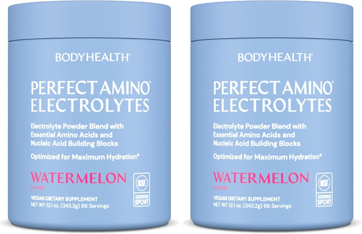 BodyHealth PerfectAmino Electrolytes Powder No Sugar, Hydration Fasting Keto Zero Sugar Electrolytes Drink Mix with Trace Minerals - NSF Certified for Sport - Watermelon - 66 Servings (Pack of 2)