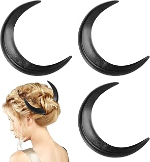 3 Pcs Moon Hair Fork Moon Hairpin for Women 5.12'' Moon Hair Stick Hand Carved Hair Clip Thin Long Moon Hair Accessories Wooden Moon Barrettes Lightweight Hair Styling Tool (Black)