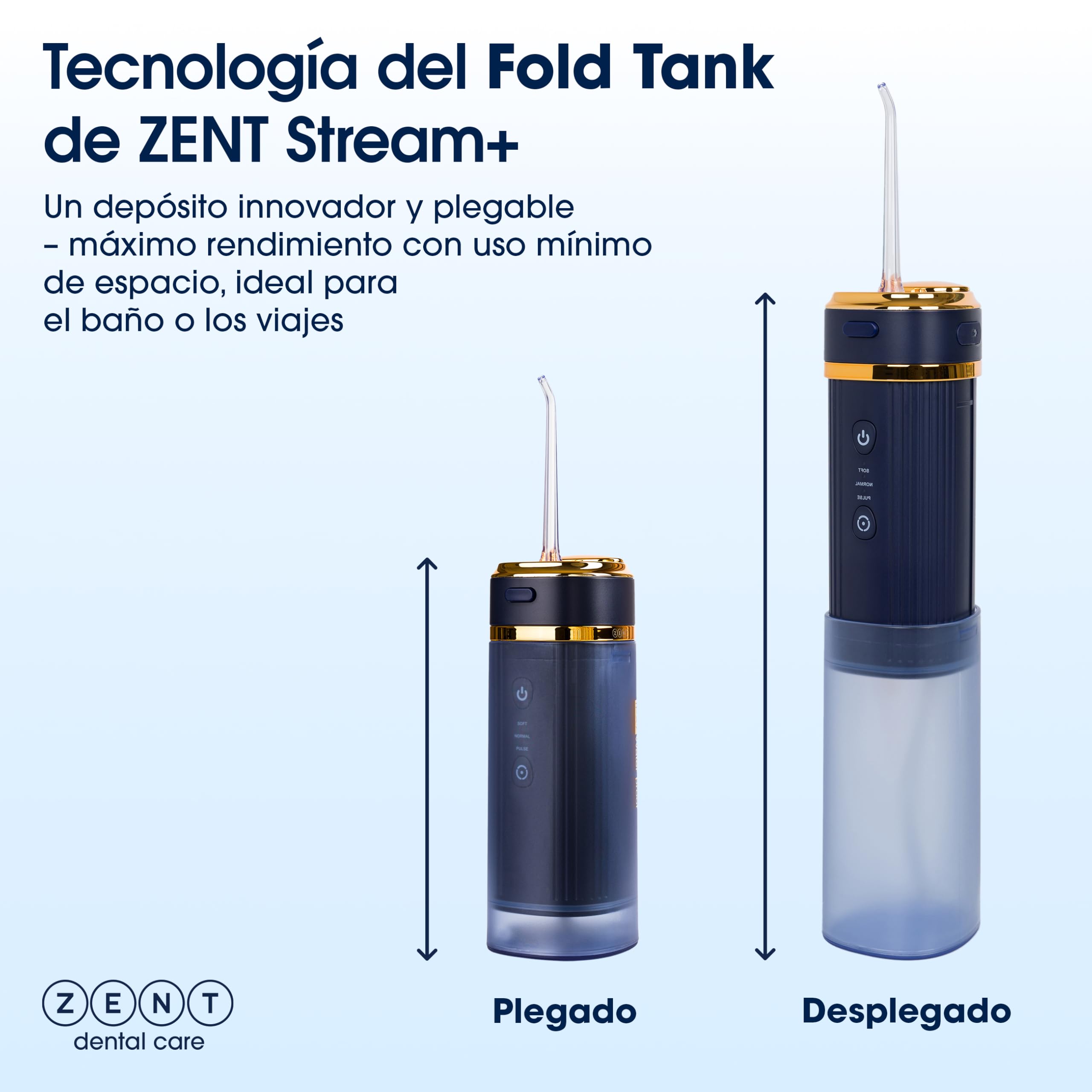 ZENT Stream+ Irrigador Bucal viaje con tecnología rotativa avanzada de 360° | Irrigador dental portatil, 3 Boquillas, Presión ajustable, Limpia quitar sarro dientes, Batería duradera, IPX7 Impermeable