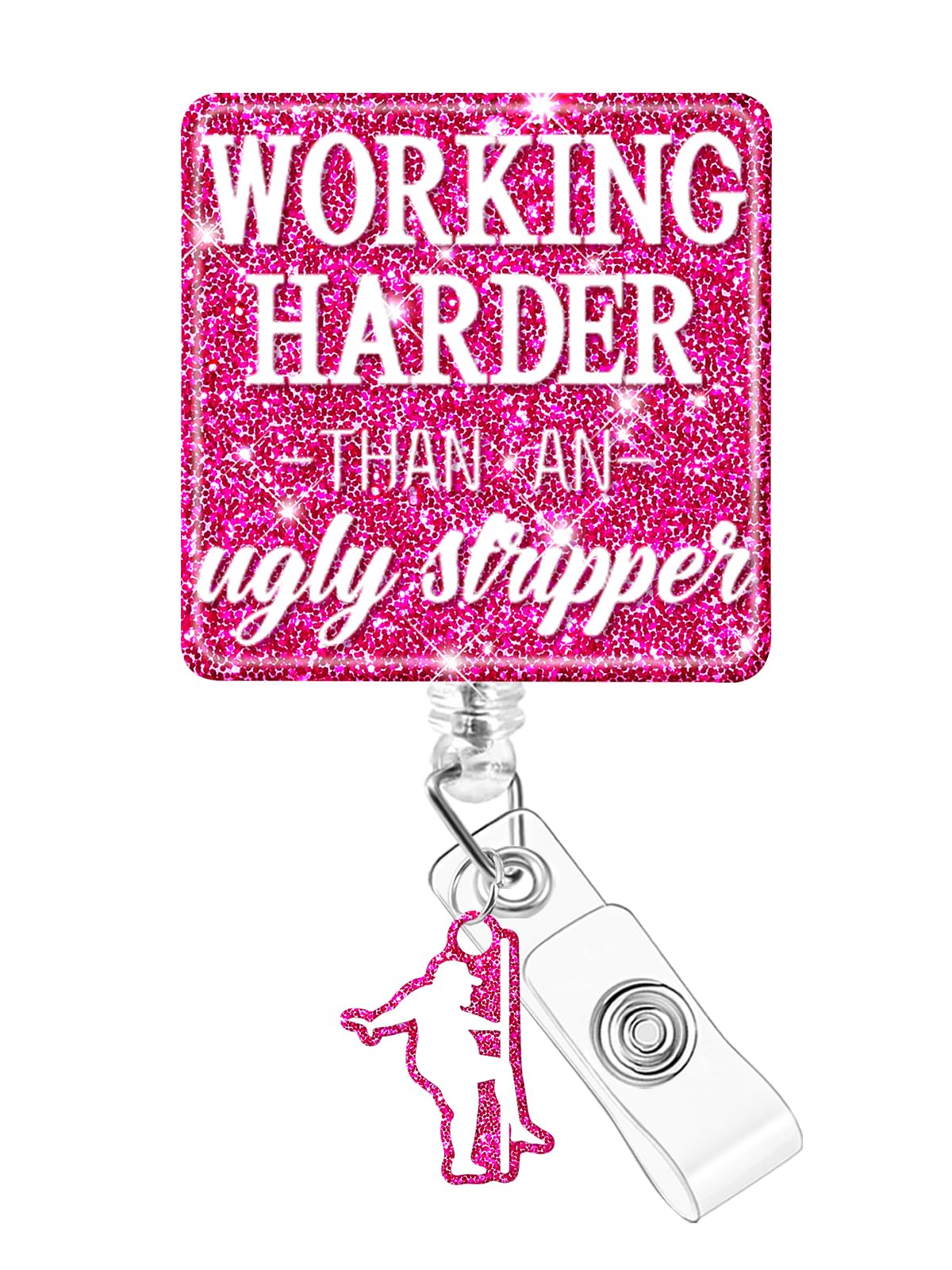 Plifal Badge Reel Holder Clip - Funny Working Hard Retractable ID Name Card Badge Reel with Charm Alligator Clip, Office Nurse Nursing Medical Worker Student Accessories Gifts