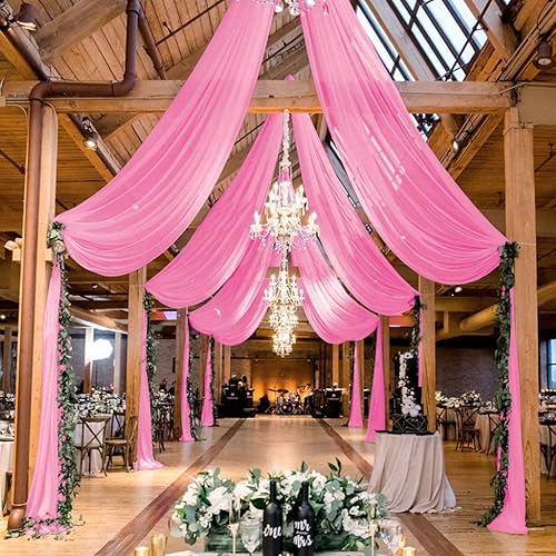 MODFUNS Cortinas de Arco de Boda de Tela Rosa Drapeado de Techo 2 Paneles 5x20 Pies Cortinas de Gasa para Telón de Fondo Cortina Transparente de