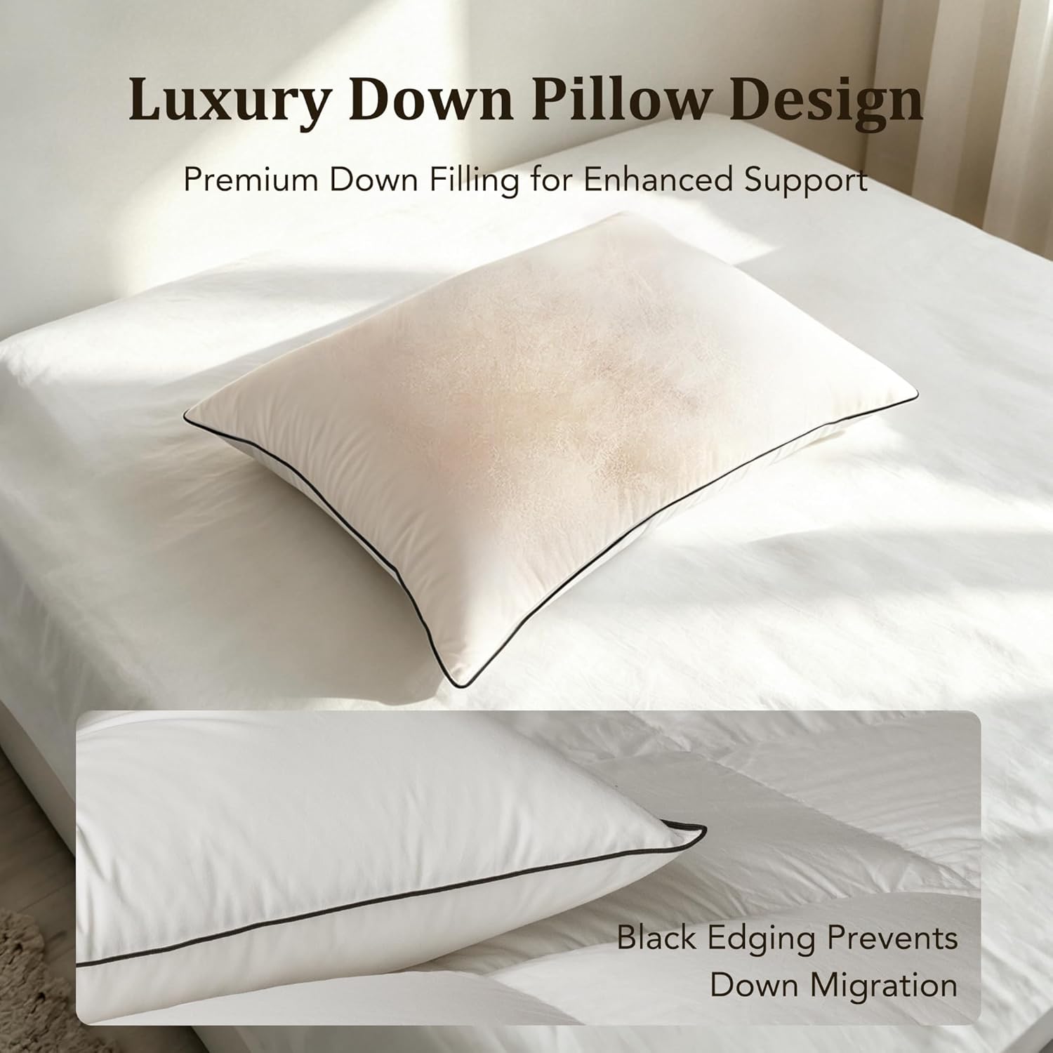Down Pillows Breathable Cotton Shell Cover,Luxury Hotel Collection Bed Pillows for Sleeping,Fluffy Soft Medium Firm Down Fiber Pillows