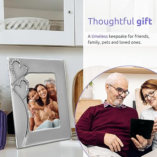 Miniatura 3 de Marco de fotos plateado de 4 x 6 pulgadas con corazones, idea de regalo para bodas, compromisos para parejas, recién casados, despedida de soltera,