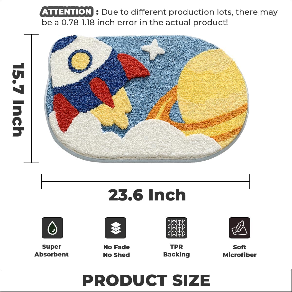 Planets Bathroom Mat Soft Fluffy Absorbent Rug Non-Slip and Machine Washable Carpet for Bathroom, Sink and Bedroom (Space Exploration, 23"x16") image 2