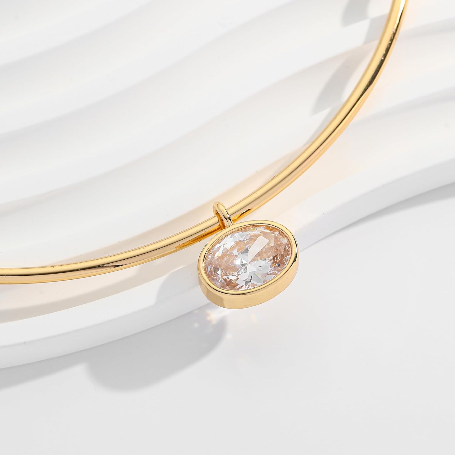 LILIE&WHITE Gold Plated Marquise Cut Oval Marquise Teardrop Cubic Zirconia Square Crystal Pendant Choker Necklace for Women
