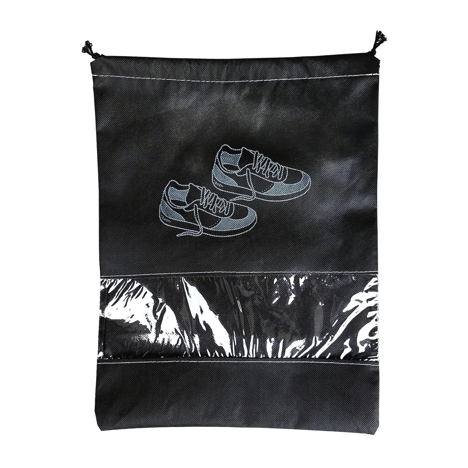 Drawstring Shoe Bag Non-Woven Disposable Pouches Clear Window for Shoe Storage, Travel & Laundry Organizer Shoe Pouch for Women & Men Travel Essentials (Black, Pack of - 12 Pouch)-image-40