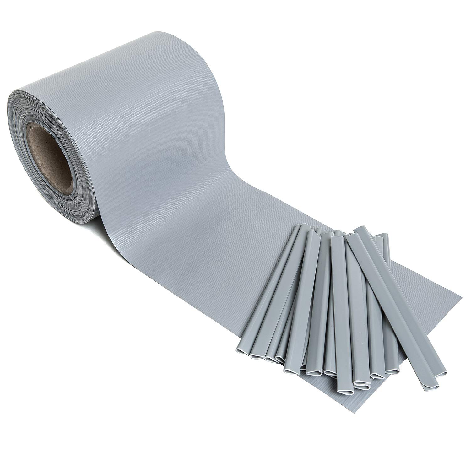 Panorama24 Strisce frangivista in PVC grigio RAL7040, 35 metri x 19 cm inclusi clip di fissaggio, pannelli a doppia asta per recinzione da giardino, pellicola per recinzione opaca
