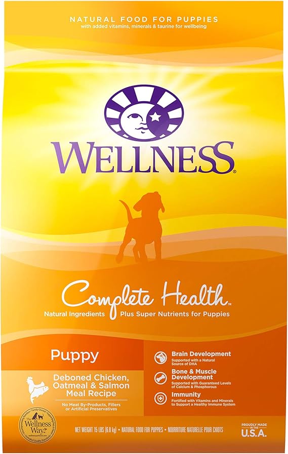 Wellness Complete Health Dry Puppy Food, Chicken, Salmon & Oatmeal, 15Pound Bag