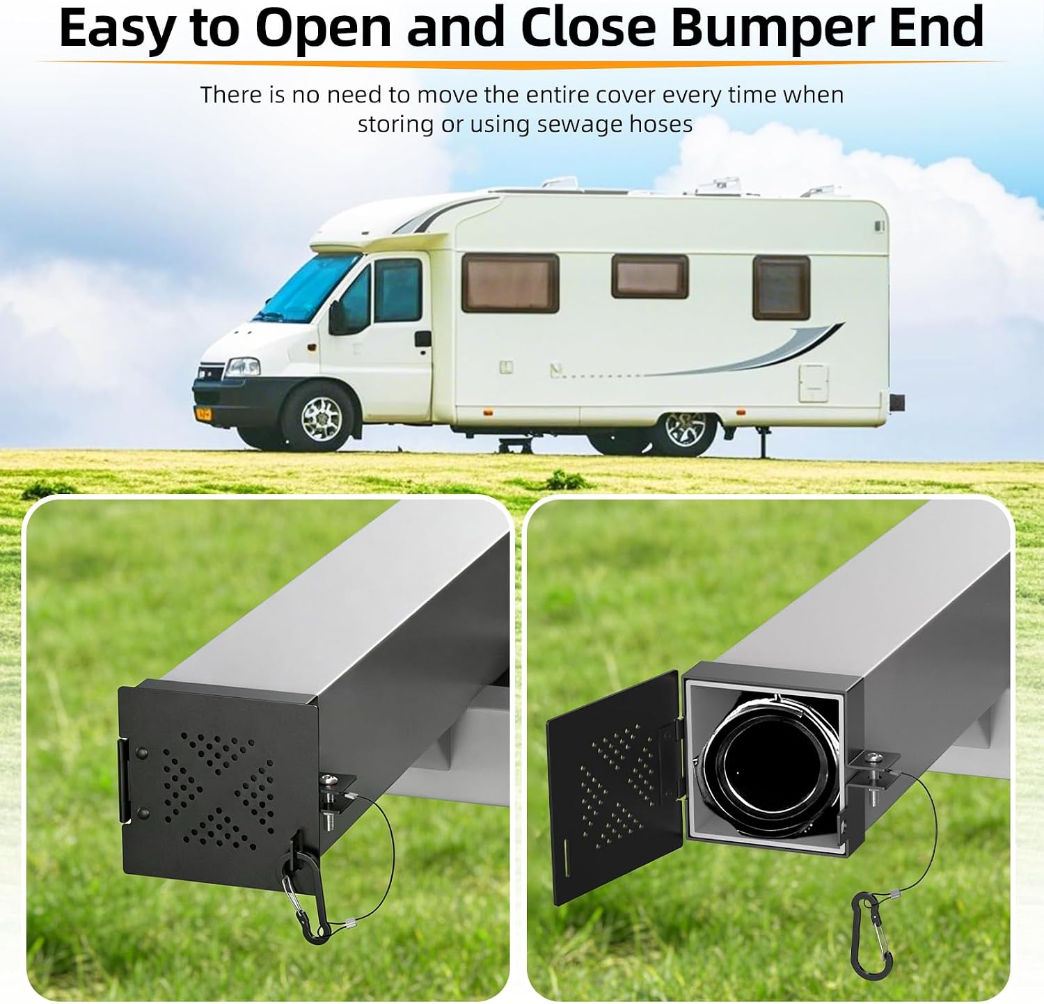 Aluminum RV Bumper End Cap 2 Pack Standard 4 Inch Square Camper Bumper End Caps Sewer Hose Storage Cap with Vent Holes Fits RV Trailer Camper(Black)