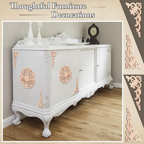 Miniatura 4 de 5 apliques de madera para muebles de 7.87 x 7.87 pulgadas, decoración de apliques de madera tallados de 6.3 x 3.15 pulgadas de largo, apliques de