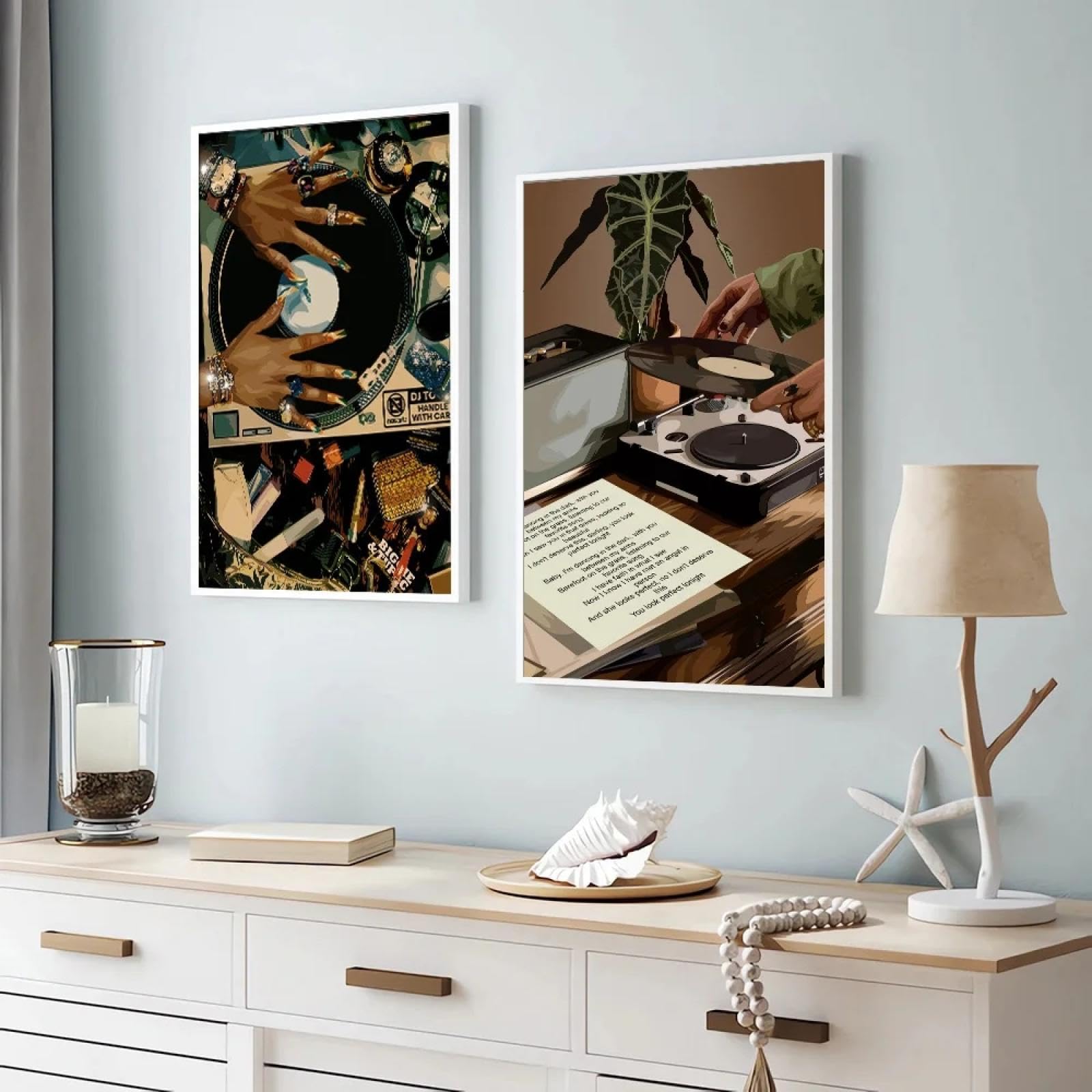 ZHAOLIN Sztuka Afryka czarna kobieta płyta winylowa muzyka modny plakat na płótnie Preppy Art Girly Funky obraz druk do dekoracji domu 60 x 90 cm (24 x 35 cali) x2 bez ramy