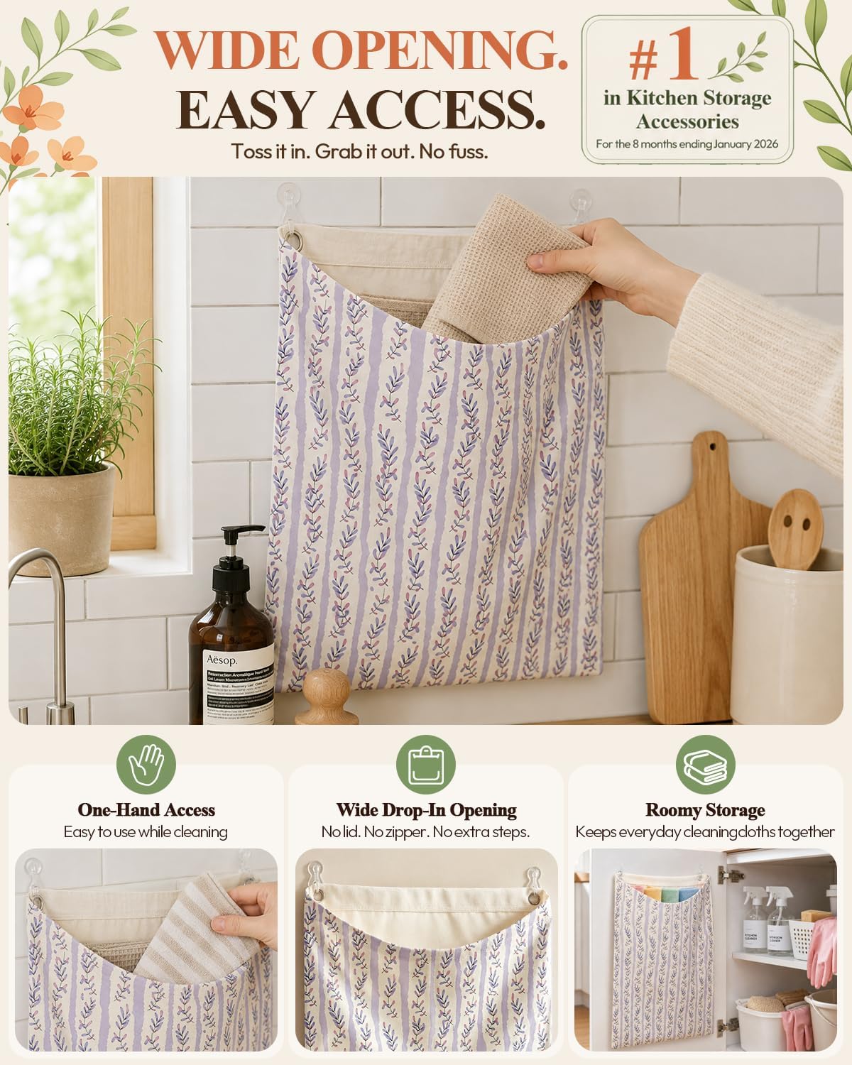 Reusable Dirty Rag Storage Bag, Kitchen Towel Hamper