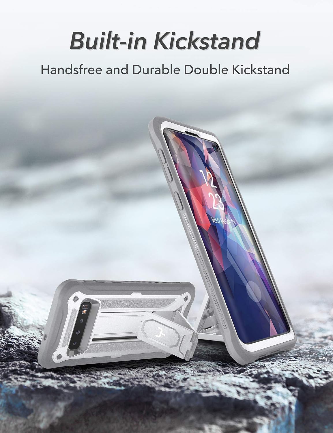 YOUMAKER Case for Galaxy S10, Kickstand Case with Built-in Screen Protector Heavy Duty Protection Shockproof Full Body Slim Fit Cover for Samsung Galaxy S10 6.1 inch - White