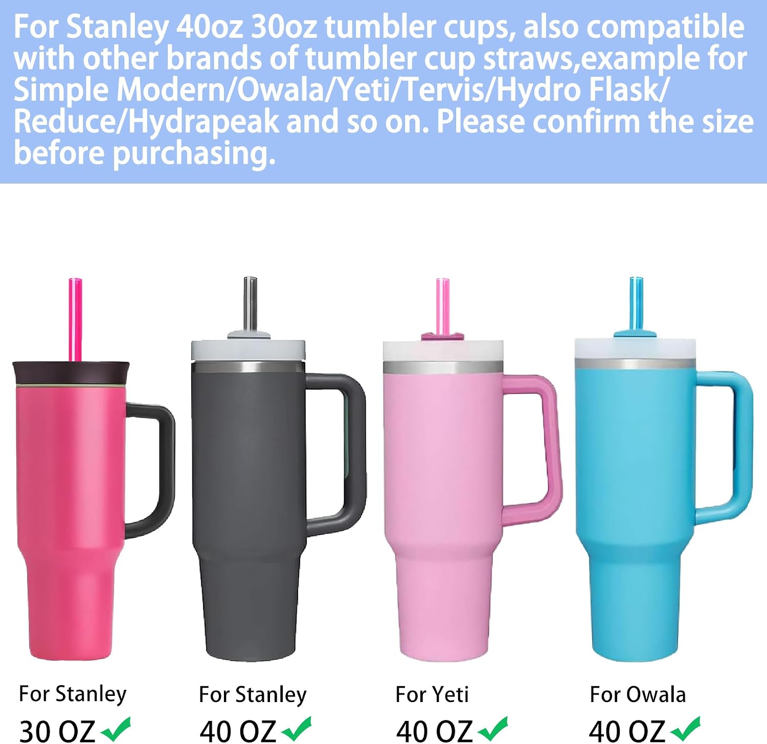 10 Replacement Straws Compatible with Stanley Owala Simple Modern 40 30 oz
