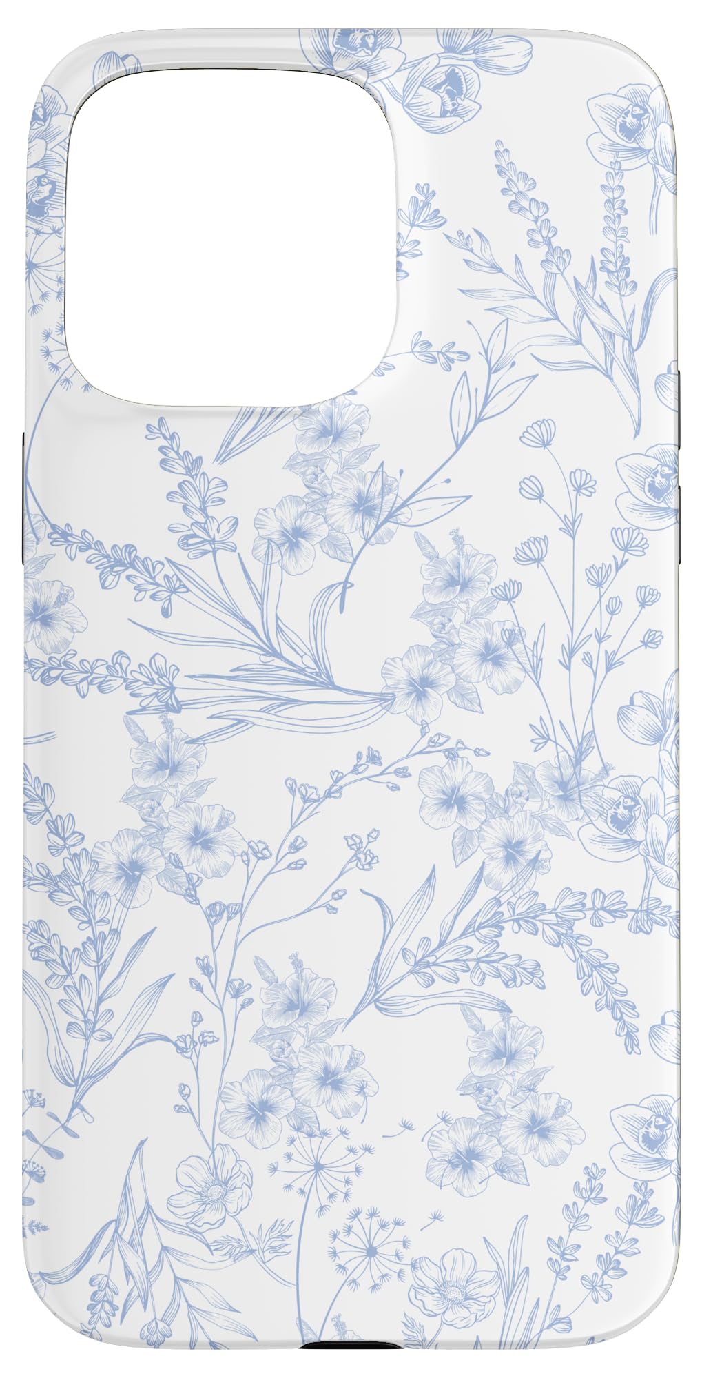 iPhone 15 Pro Max Cute Flowers Botanical Blue & White Toile French Pattern Case