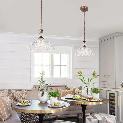 Miniatura 7 de Lámparas colgantes de cristal pequeñas vintage para isla de cocina de 10.6 pulgadas, lámpara de techo colgante ajustable de latón dorado para