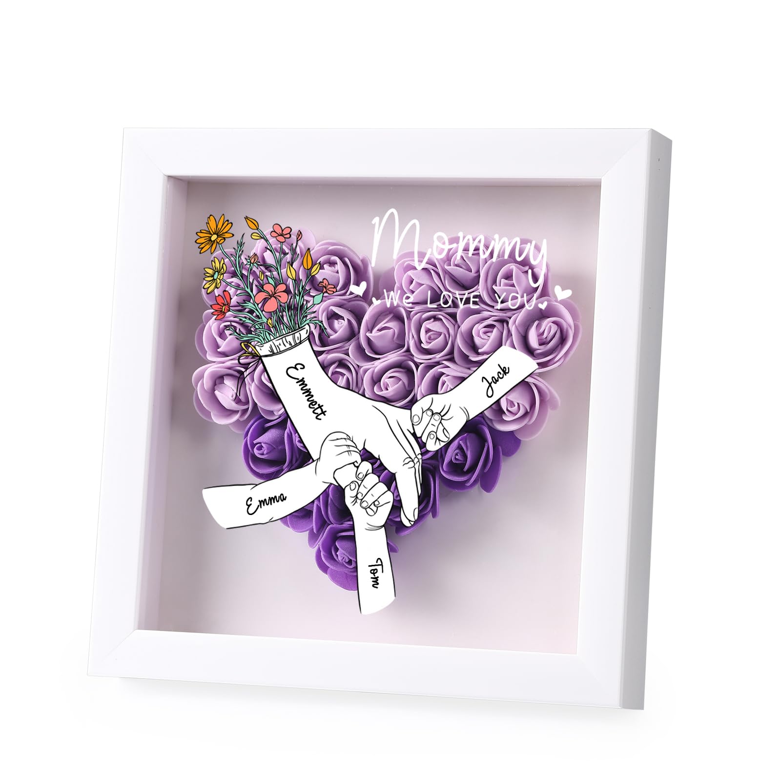 Dacomfy Purple Mum Day Gift Personalized Flower Box For Mom With 2 To 8 Names, Heart-Shaped Dried Flower Box, Mum Gift First Choice