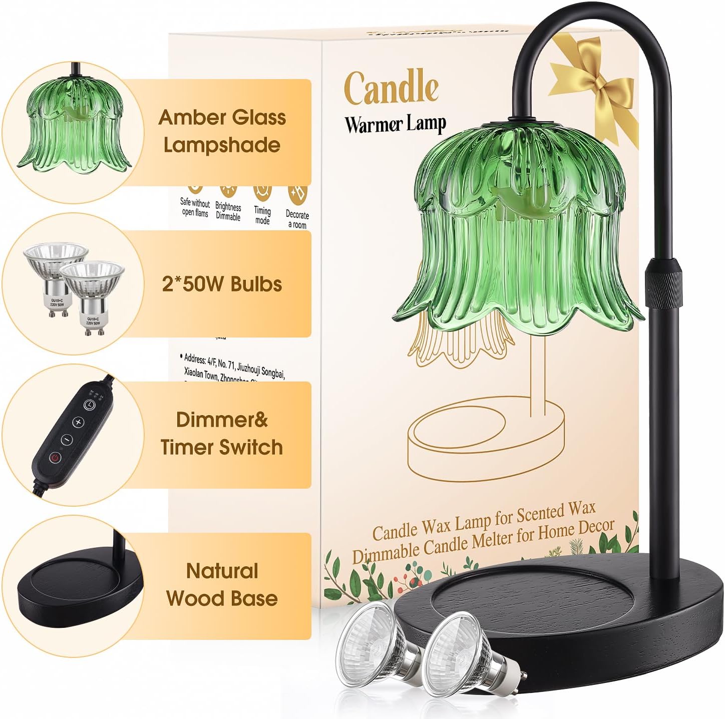 Candle Warmer Lamp Adjustable Timer Electric－Green Flower-Shaped Wax lamp
