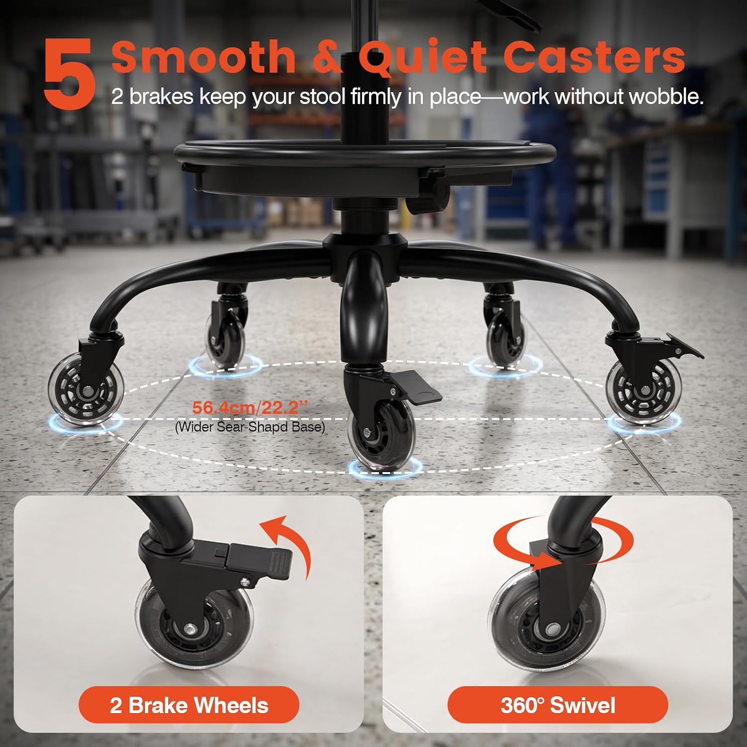 Rolling Shop Stool with Wheels for Garage, Mechanics Stool Chair