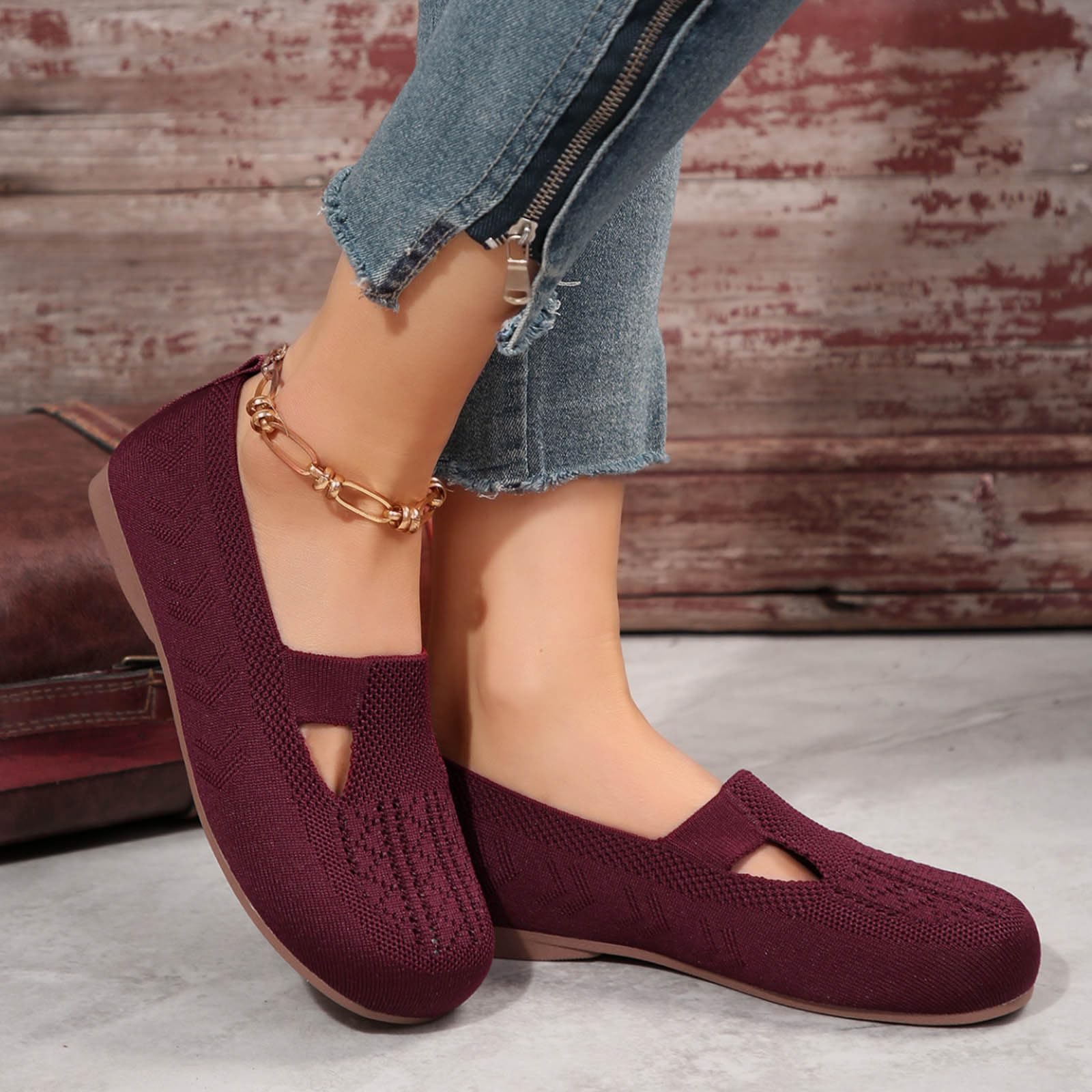 Scarpe da Donna Ballerine Slip-on, Scarpe da Ginnastica Antiscivolo in Maglia, comode, Traspiranti, estive, Sportive, da Donna, Scarpe comode15